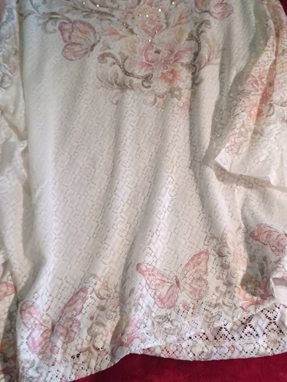 Alfred Dunner White Blouse with Pink Floral and Butterfly Print